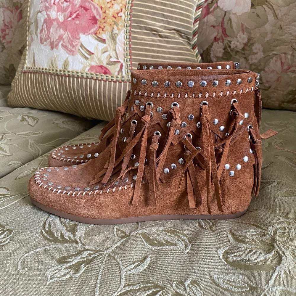 Ash Spirit studded Suede Ankle Boots with Fringe 38 / 8